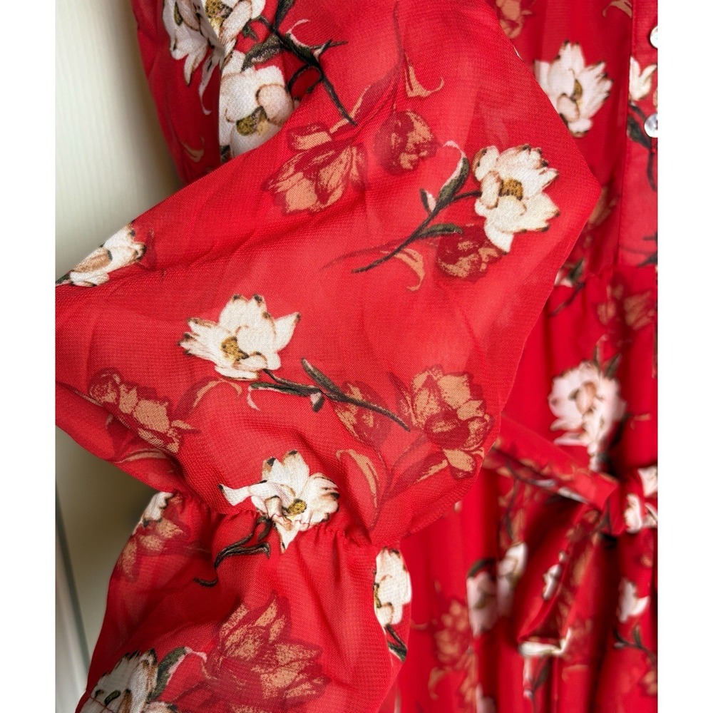 "NEW" INDIGO ROSE  🌸 SIZE Large Red FLORAL PRINT / SHEER BODICE / MAXI DRESS - Picture 2 of 6